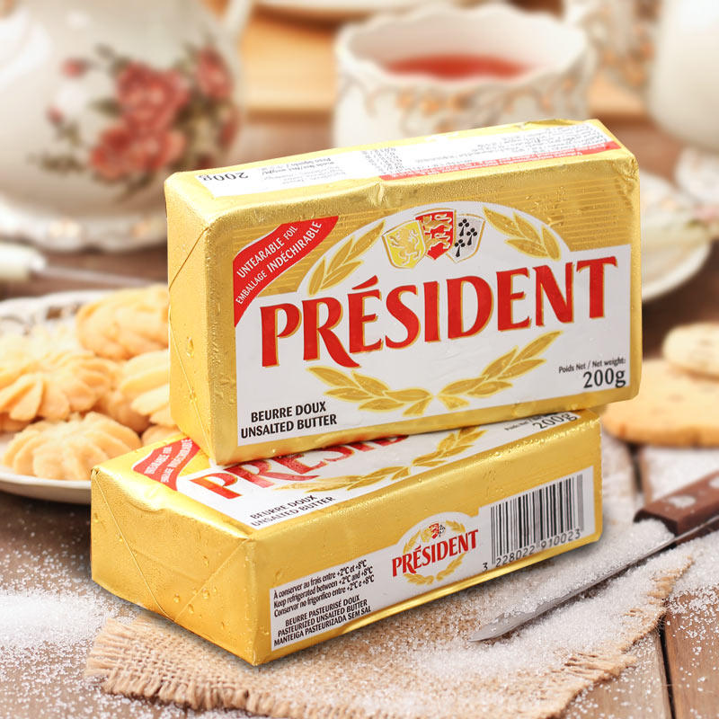 总统黄油200g食用动物性淡味原装法国进口家用做面包饼干烘焙原料