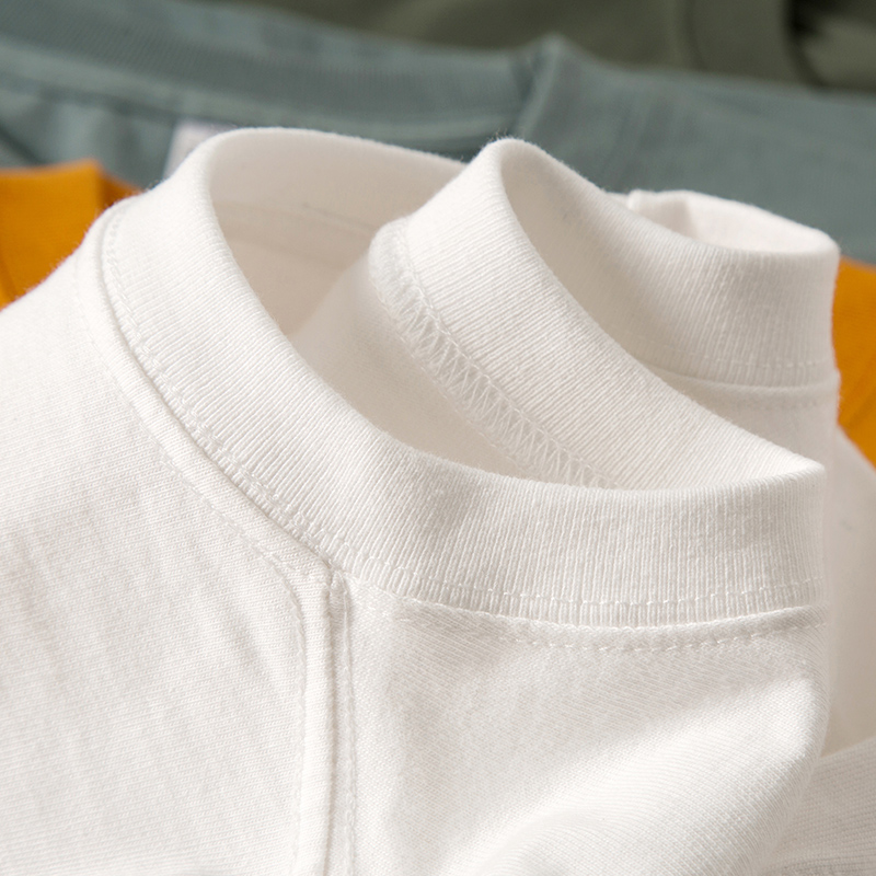 270g精梳棉 日本重磅长袖T恤秋厚纯棉咔叽圆领纯白色打底衫男女款