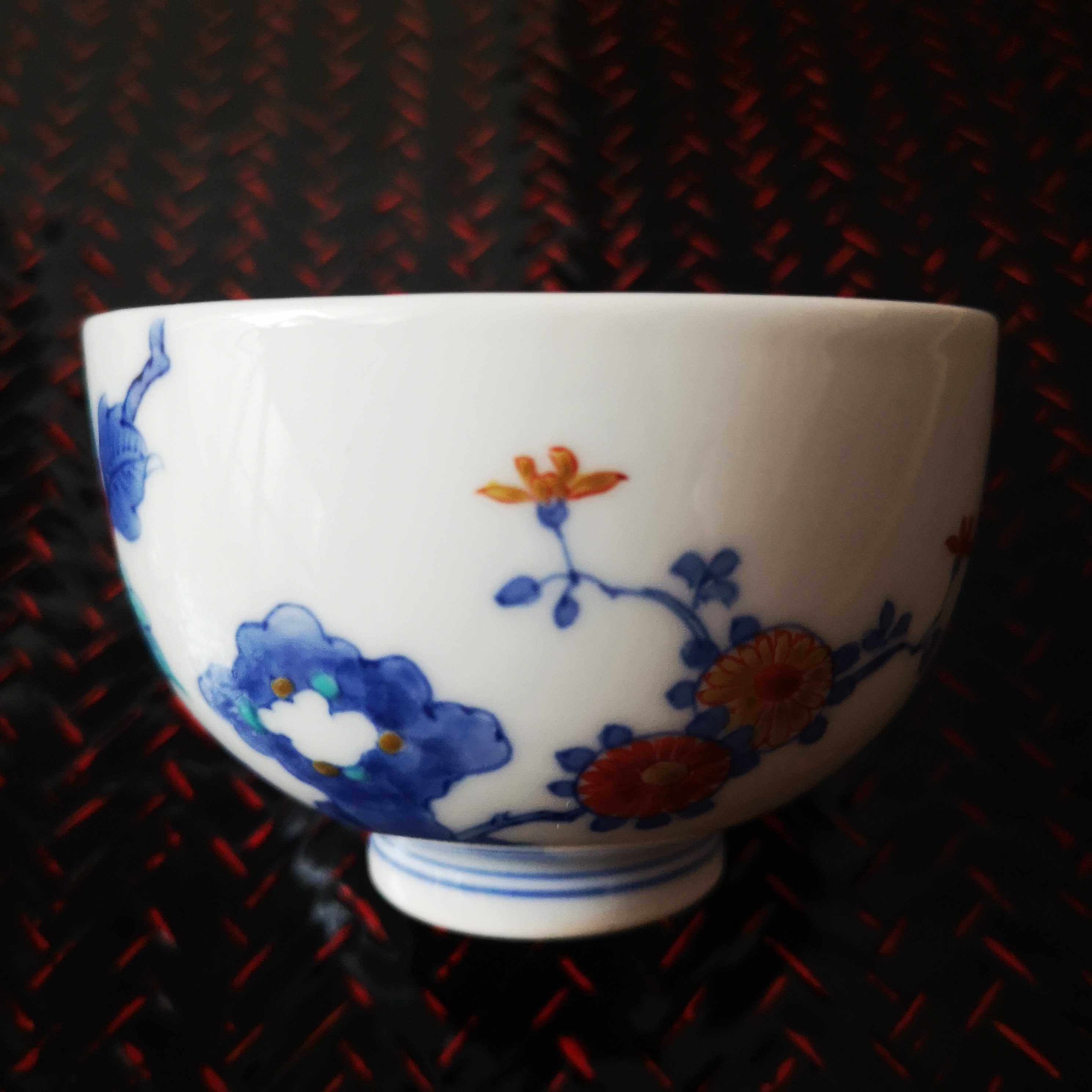 日本十二代柿右卫门手绘红绿绿彩茶杯茶碗稀少茶杯