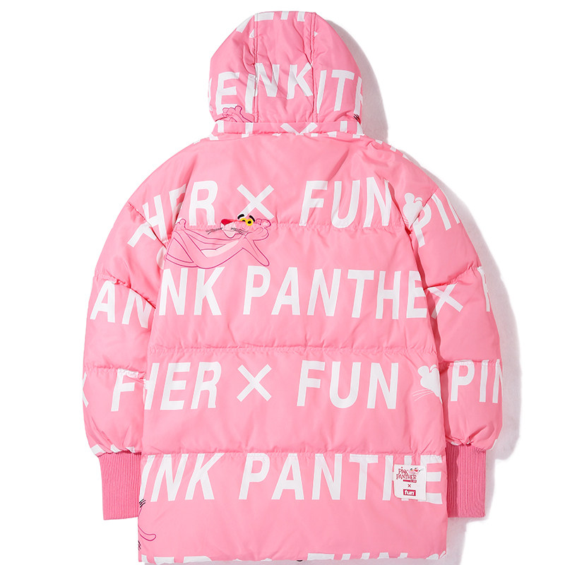fun潮牌秋冬粉红豹联名休闲保暖外套时尚字母羽绒服