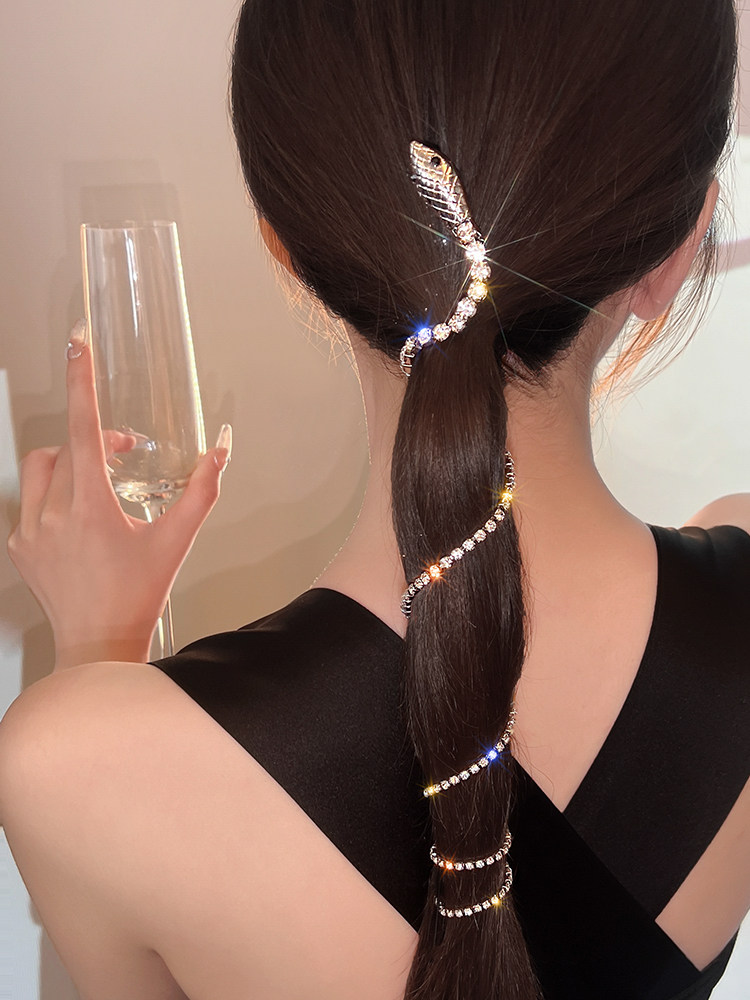 灵蛇美人闪钻流苏蛇形头饰女夏个性独特马尾发饰