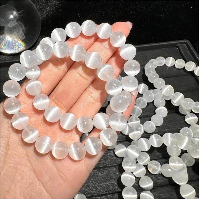 天然透石膏手串 白猫眼石手链