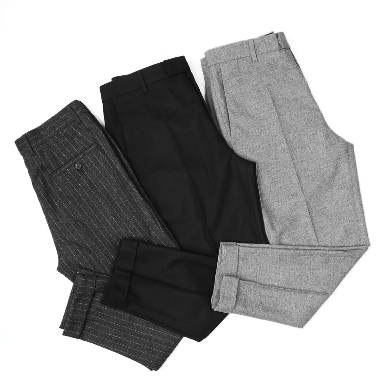 MUSLUN秋冬新款休闲九分含羊毛西裤翻边修身微弹力小脚厚款