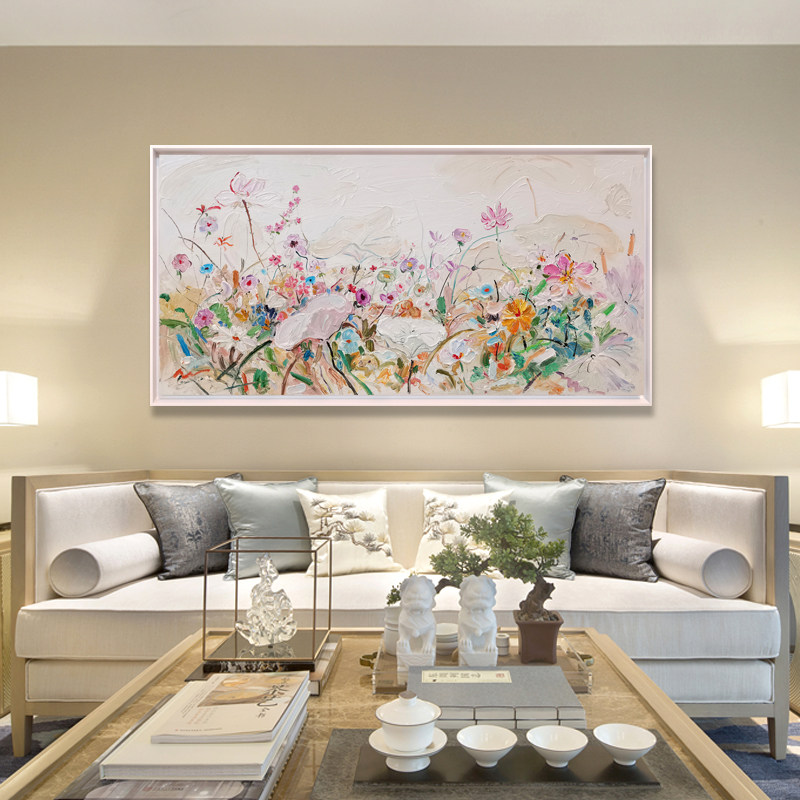 画家志明花卉荷花现代轻奢原创手绘油画简美油画