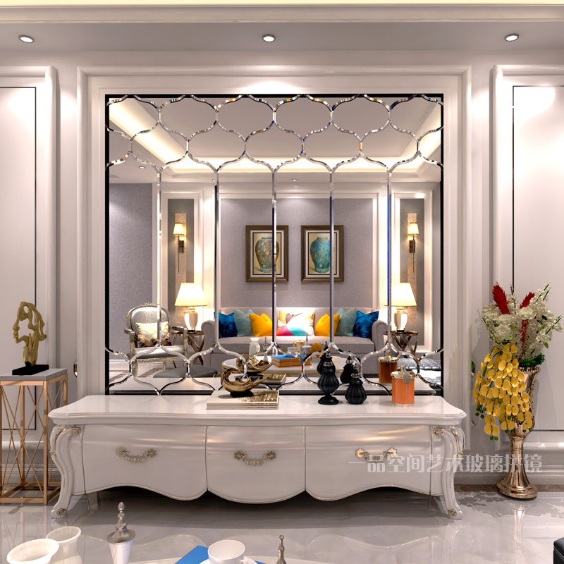 餐厅客厅背景墙艺术玻璃电视超白菱形异形简约银镜艺术玻璃