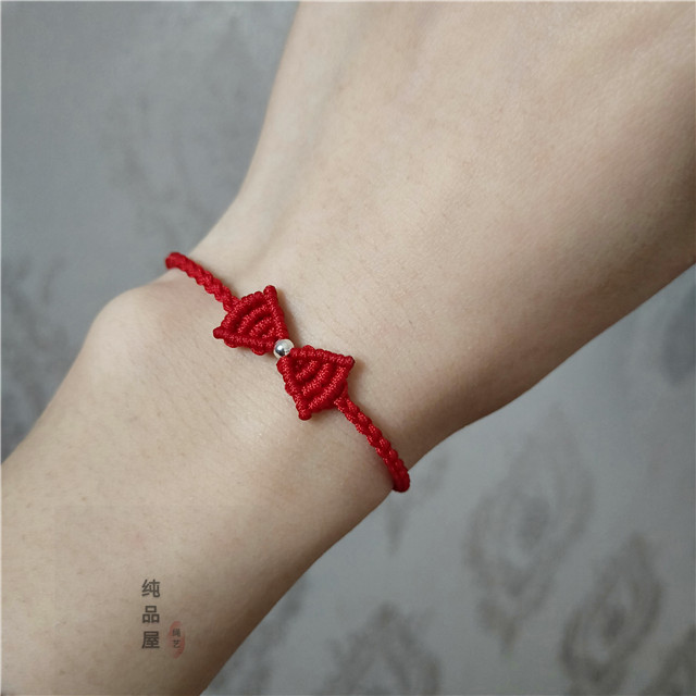 手工编织秀气蝴蝶结红绳手链纯银转运创意饰品手链