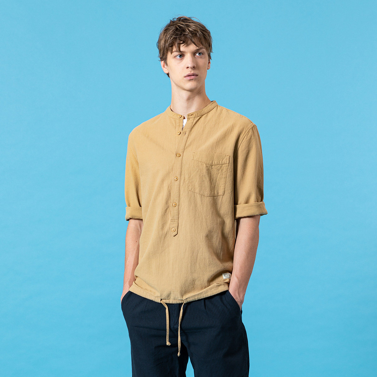 simwood套头衬衫七分设计简木口袋前胸百搭新款衬衫