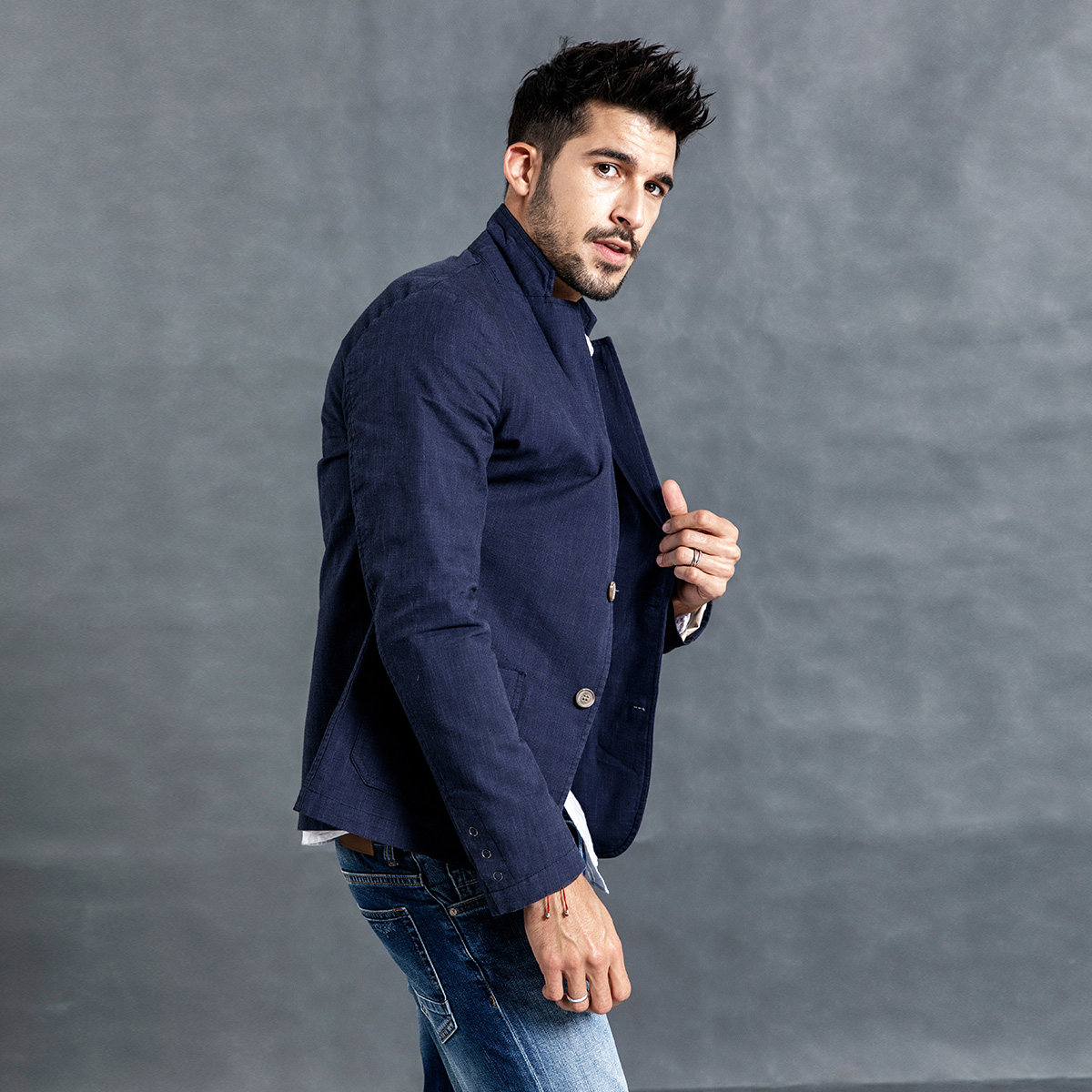 simwood简木男装2019秋装新款棉麻工装西服男士短款休闲西装外套