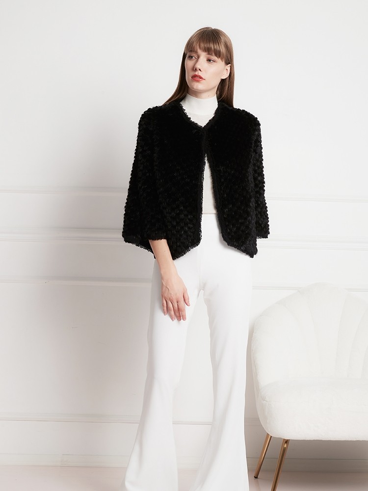 皮草qiqi致敬经典小香轻薄车条工艺水貂针织皮草