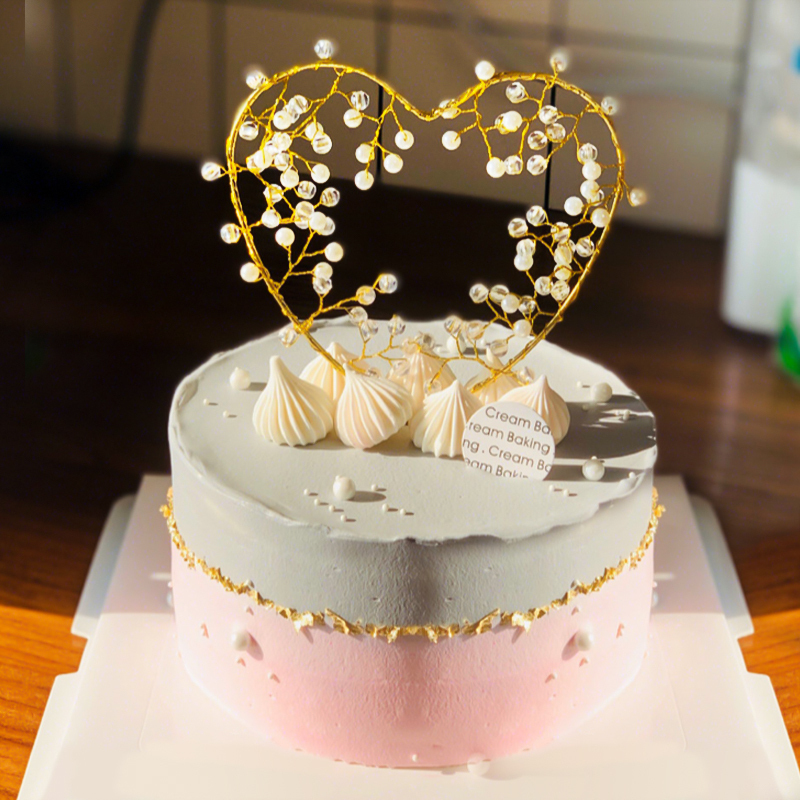 爱心珍珠蛋糕装饰插件心形水晶蕾丝节日装扮用品