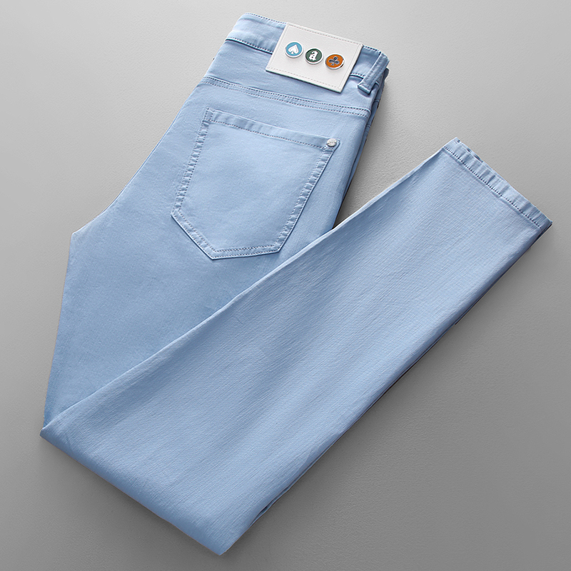 天蓝色牛仔裤男春夏季新款长裤子男韩版潮流弹力修身小脚薄款男裤