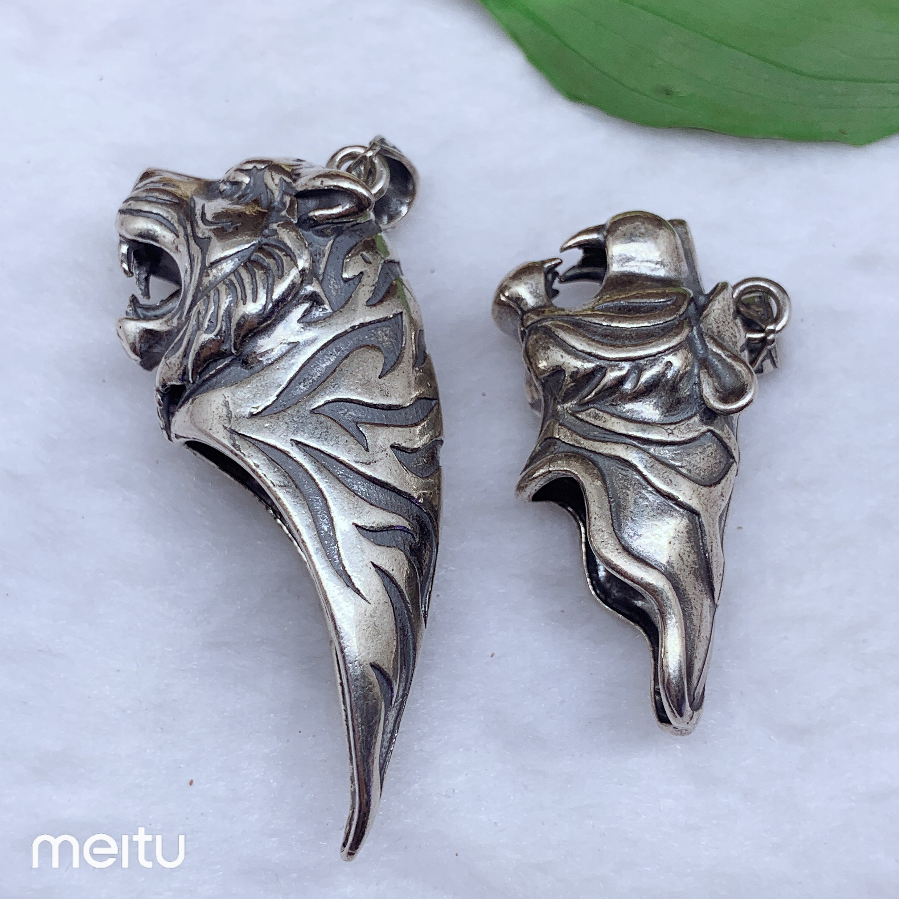 特价包邮复古纯银大牙牙齿镶嵌银套狼牙套包项坠