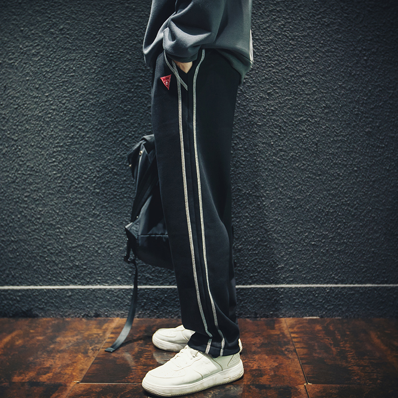 春秋款直筒运动裤男宽松潮牌ins加绒休闲卫裤大码长裤冬季裤子潮