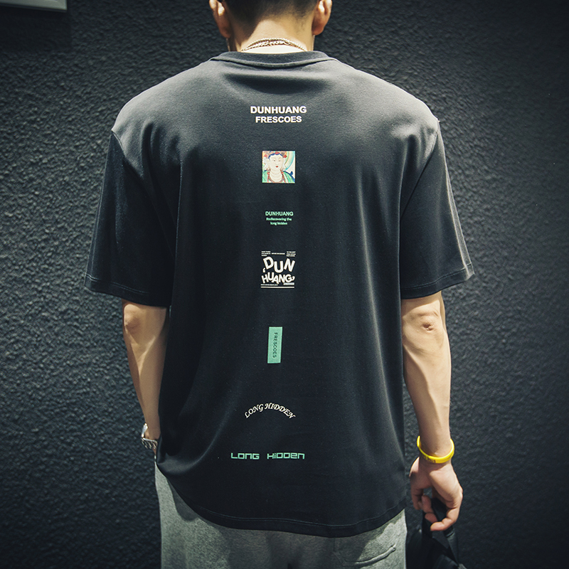 夏季丝光棉纯棉短袖t恤男宽松潮牌ins高端半袖男生潮流圆领体恤潮