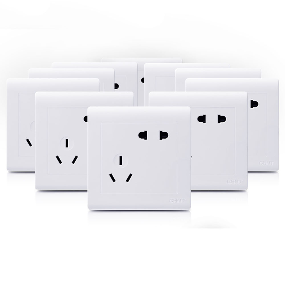正泰电工 10只斜五孔插座面板 雅白墙壁开关电源插座 二三插错位