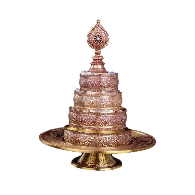 佛教西藏供品曼扎盘用品纯铜八吉祥精美雕刻佛具藏族曼扎盘