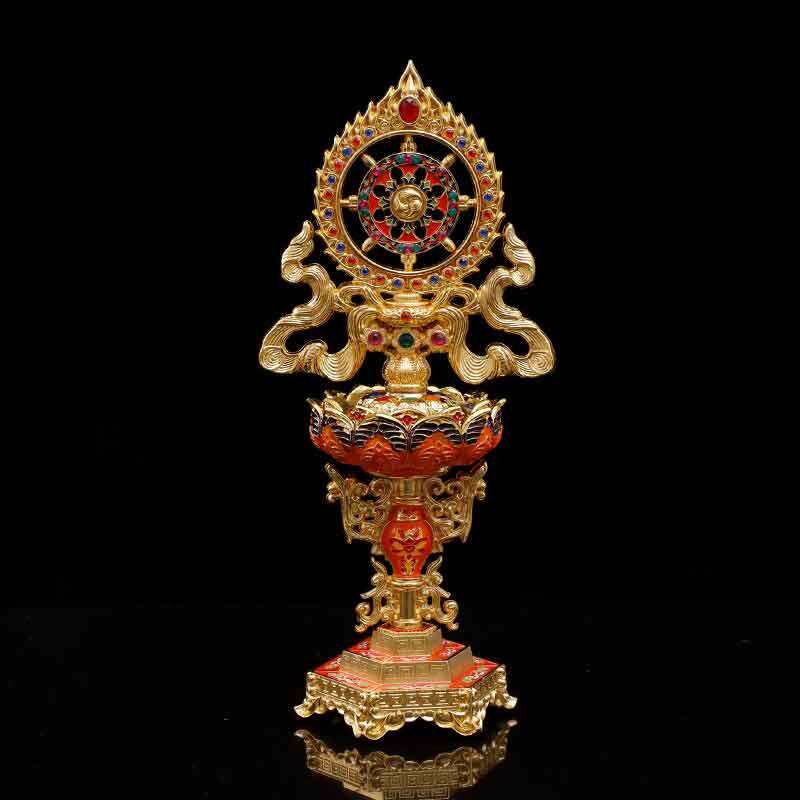 藏式供佛彩绘莲花八吉祥用具套装吉祥八宝摆件佛教工艺品