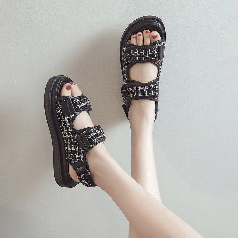 小香风厚底凉鞋女夏季2020年新款仙女风百搭魔术贴网红女鞋ins潮