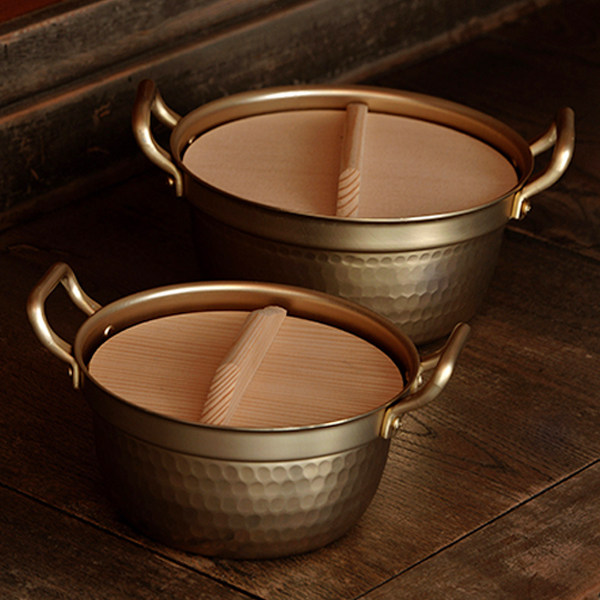 日本进口金黄色小铝锅拉面锅汤锅双耳带盖家用韩式煮泡面火锅蒸锅