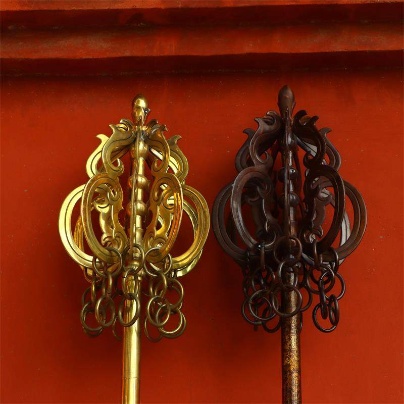 纯铜摆件权杖护法圣僧寺庙室内禅杖佛具锡杖装饰摆件