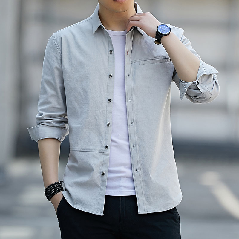 白衬衫男长袖韩版春秋商务休闲纯棉免烫男士加绒衬衣青年职业正装