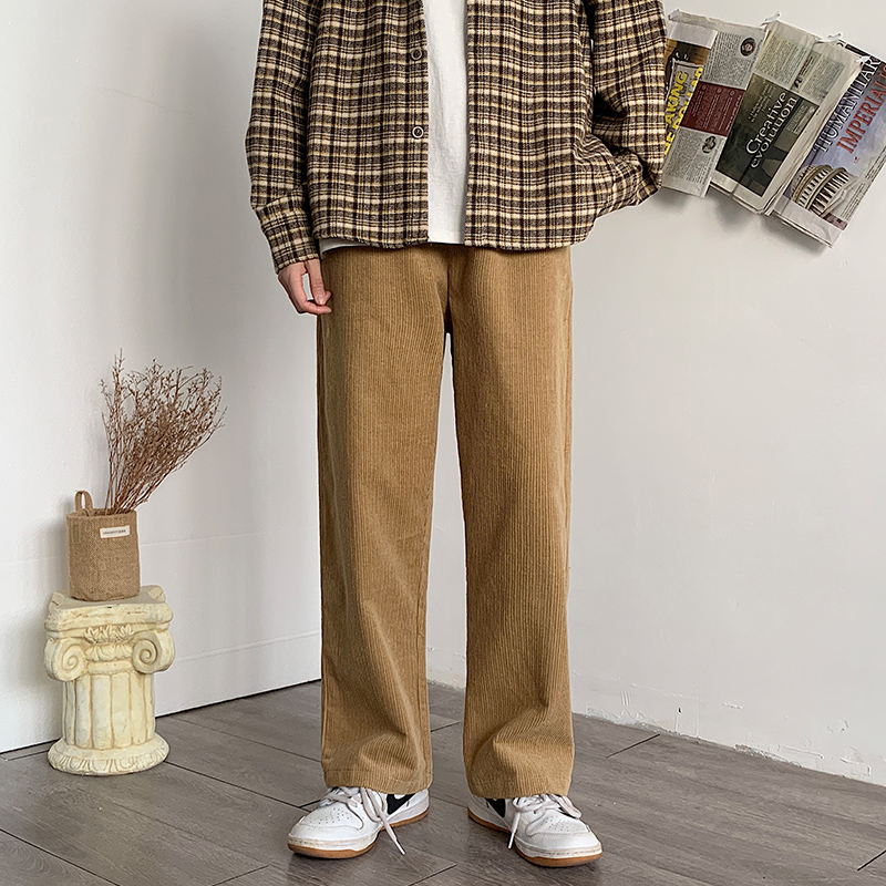 秋冬直筒灯芯绒裤男宽松百搭潮流休闲裤日系复古ins潮牌港风裤子