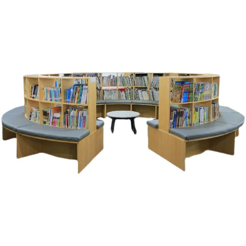 新款定制校图书馆圆形坐凳书架早教培训大厅休息区书架
