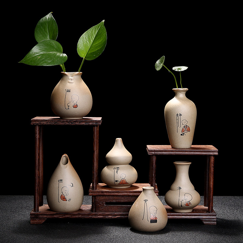 迷你古风瓷瓶禅意图案葫芦小口径陶瓷小花花瓶花瓶