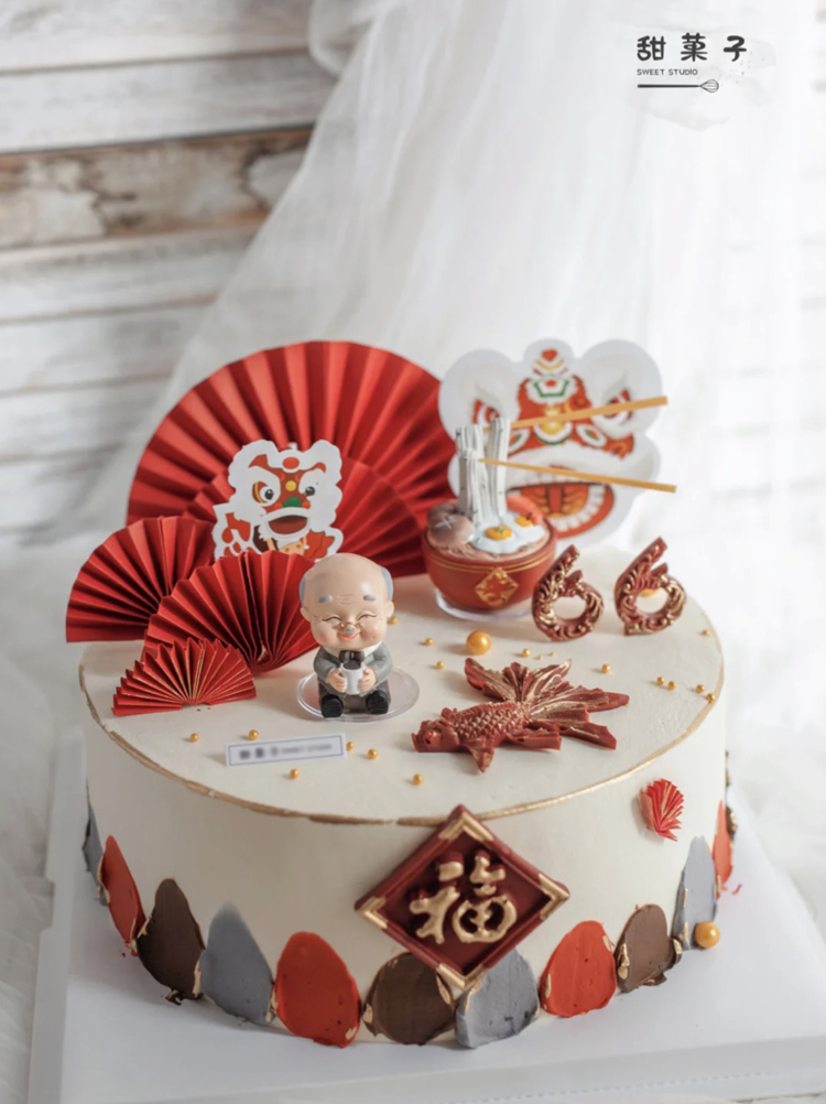 长辈网红祝寿低糖动物奶油单双层双层生日蛋糕创意新鲜生日蛋糕