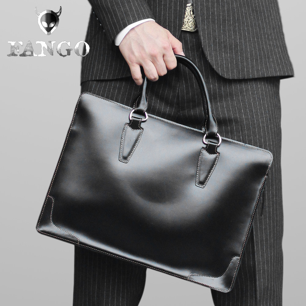 手工真皮手提包男士休闲复古公文包头层牛皮横款商务简约电脑男包-梵