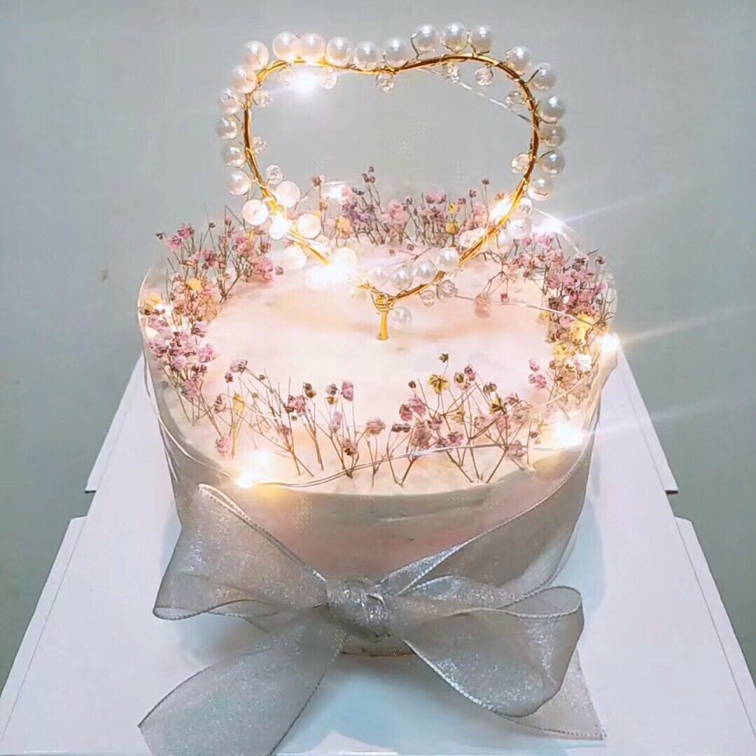 羽浵ins简约珍珠爱心造型满天星生日蛋糕新鲜蛋糕