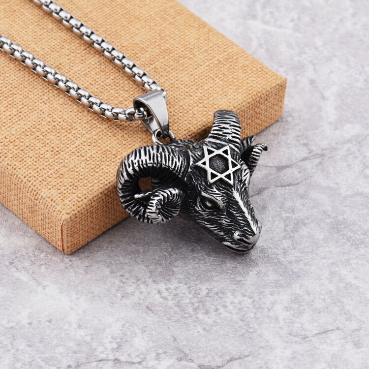 goofan欧美日韩时尚六芒星羊头嘻哈项链挂饰男钛项链