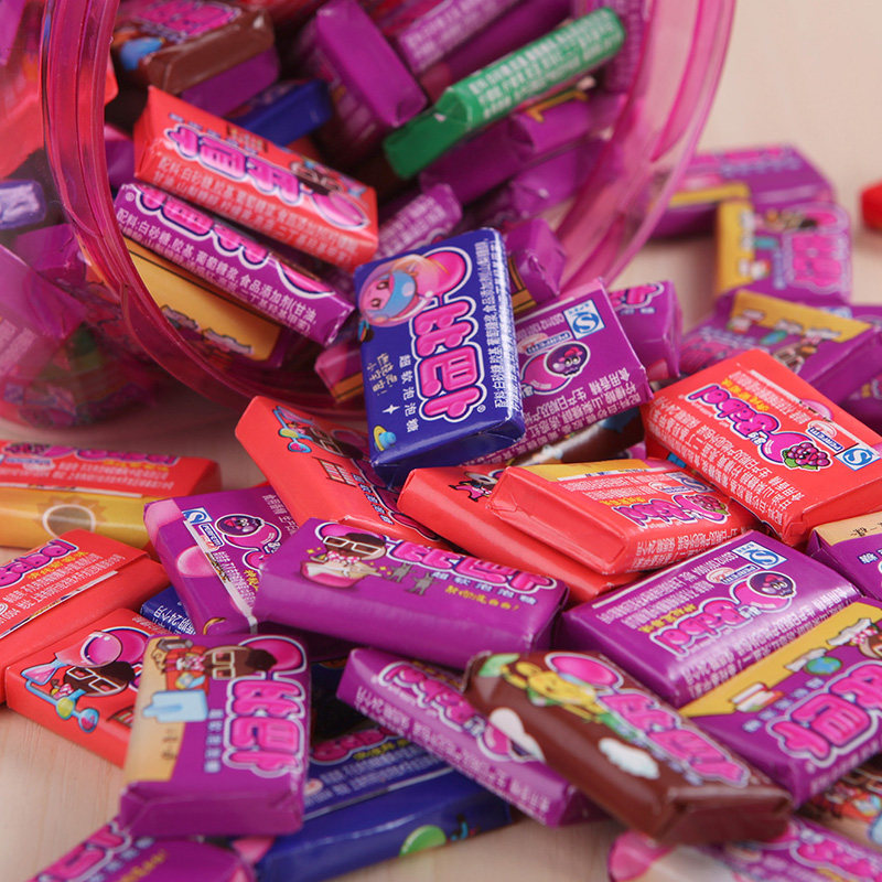 【包邮】比巴卜超软泡泡糖多水果口味混合装糖果桶装 150粒 特价