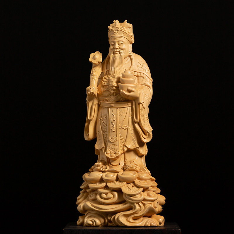 黄杨木佛像木雕中式风水招财工艺品雕刻财神供奉木雕