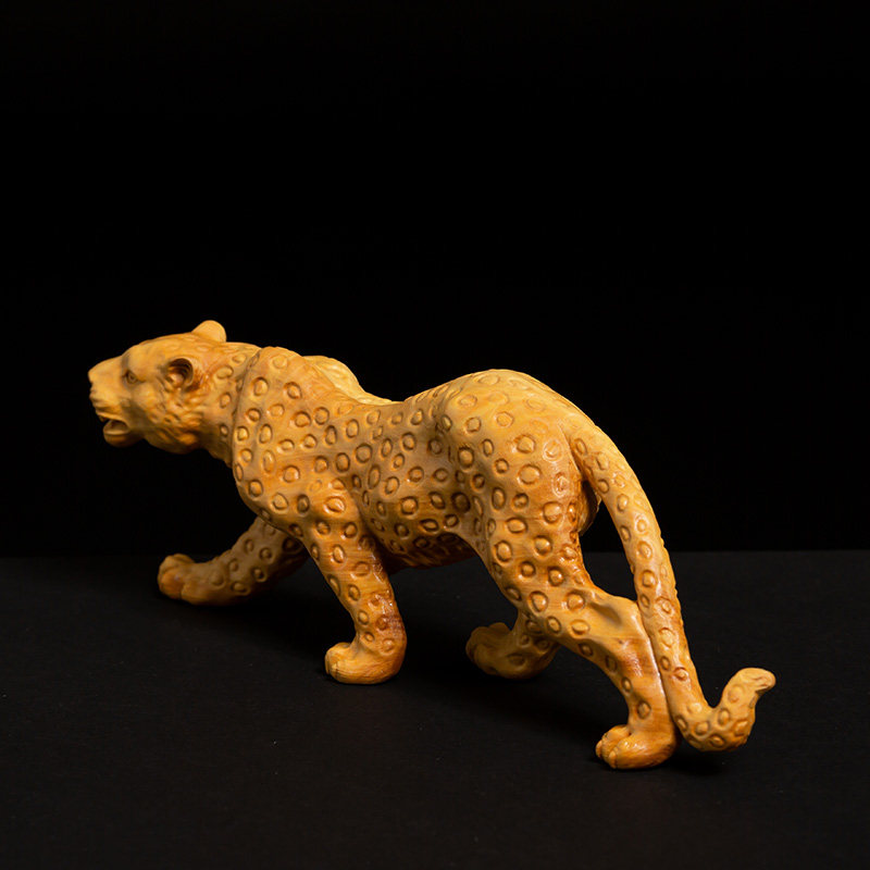 黄杨木雕豹子创意家居中式客厅玄关实木动物摆件木雕
