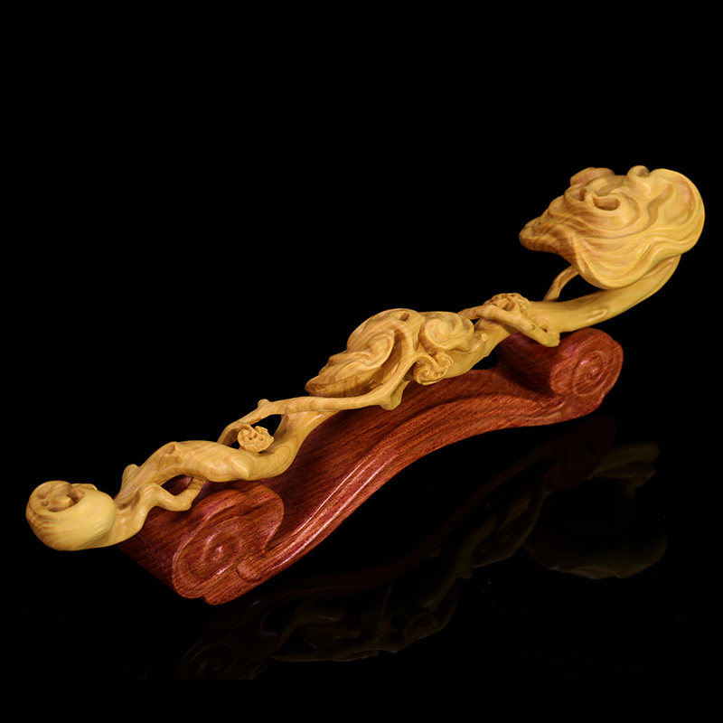 小叶玄关木雕如意灵芝工艺品雕刻装饰客厅黄杨木木雕