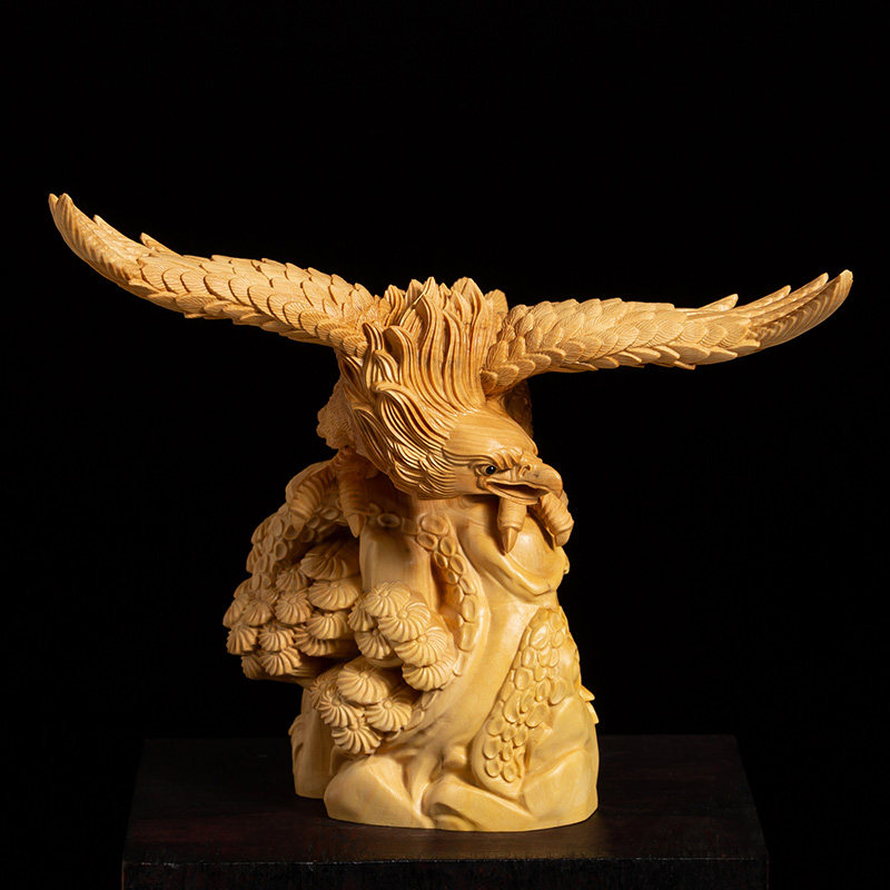 黄杨木客厅大鹏摆件木雕老鹰工艺品雕刻实木中式木雕