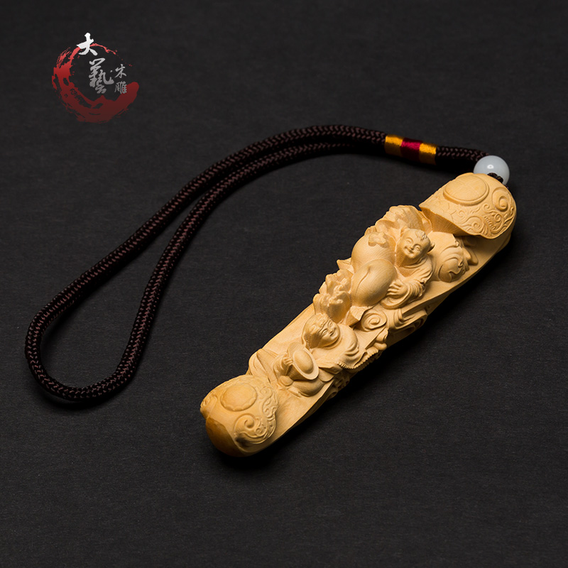 小叶黄杨木雕吊坠创意实木人物雕刻工艺品把玩手把件如意童子挂件