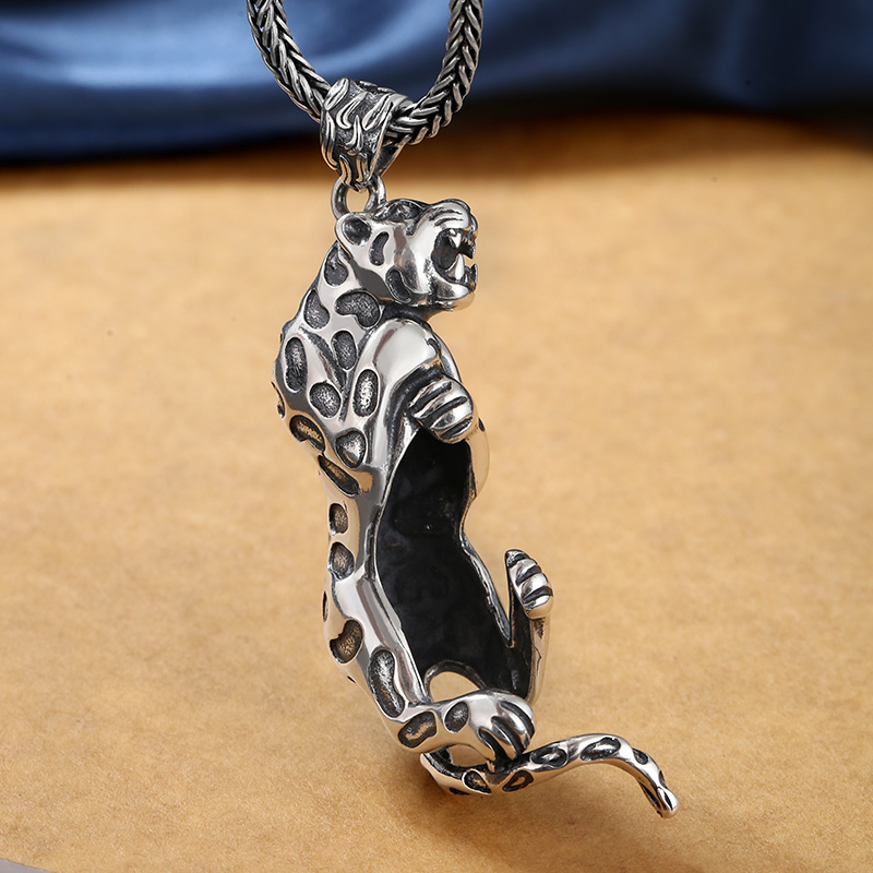 豹子狼牙吊坠纯银挂件男士潮人个性复古男女项坠