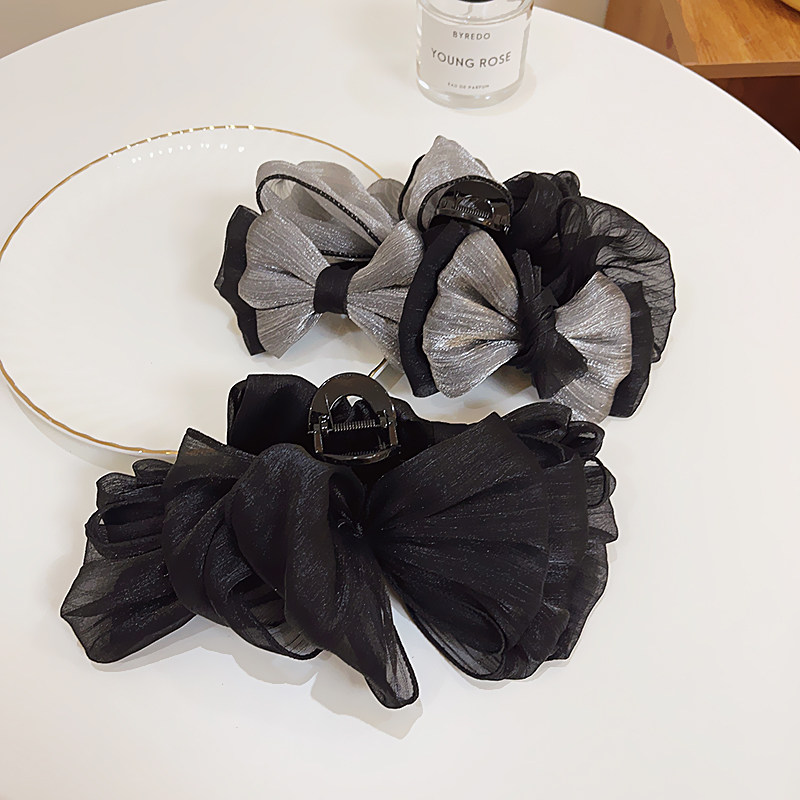 ab双面网纱蝴蝶结发夹女生后脑勺甜美气质盘发发饰