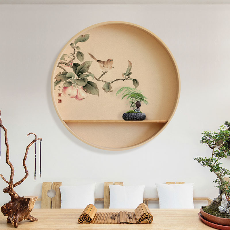 创意圆形禅意挂画新中式玄关墙面装饰画日式餐厅茶室背景水墨壁画