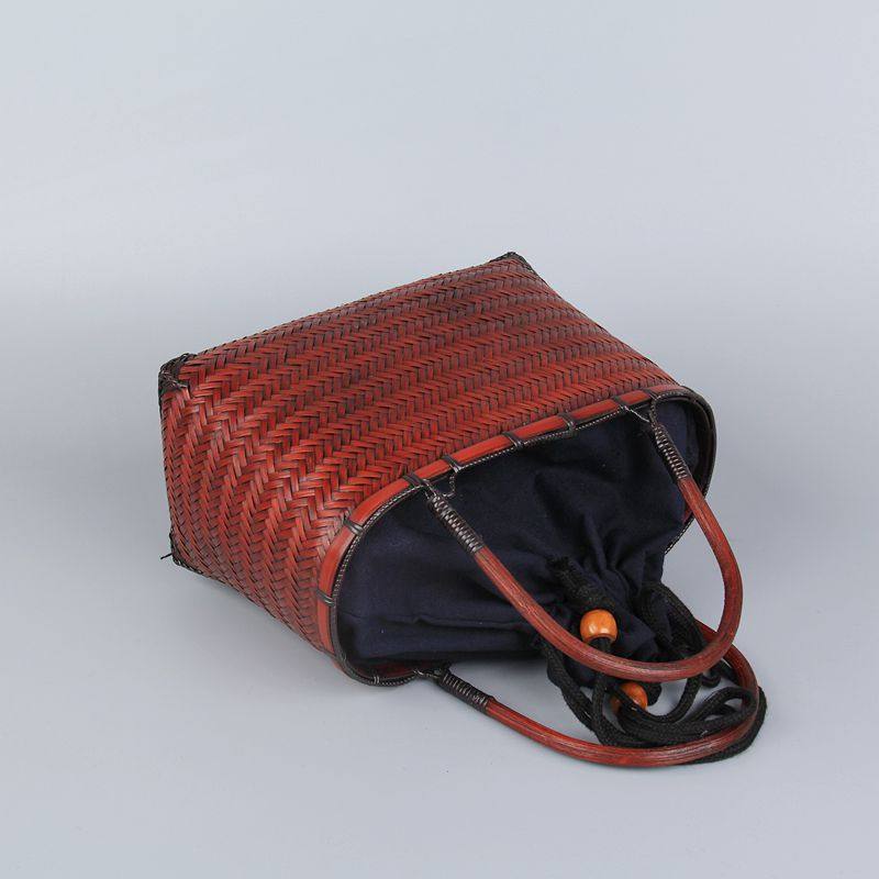 竹编复古手提包竹艺日式包茶包仿古包女竹包茶道茶道茶道