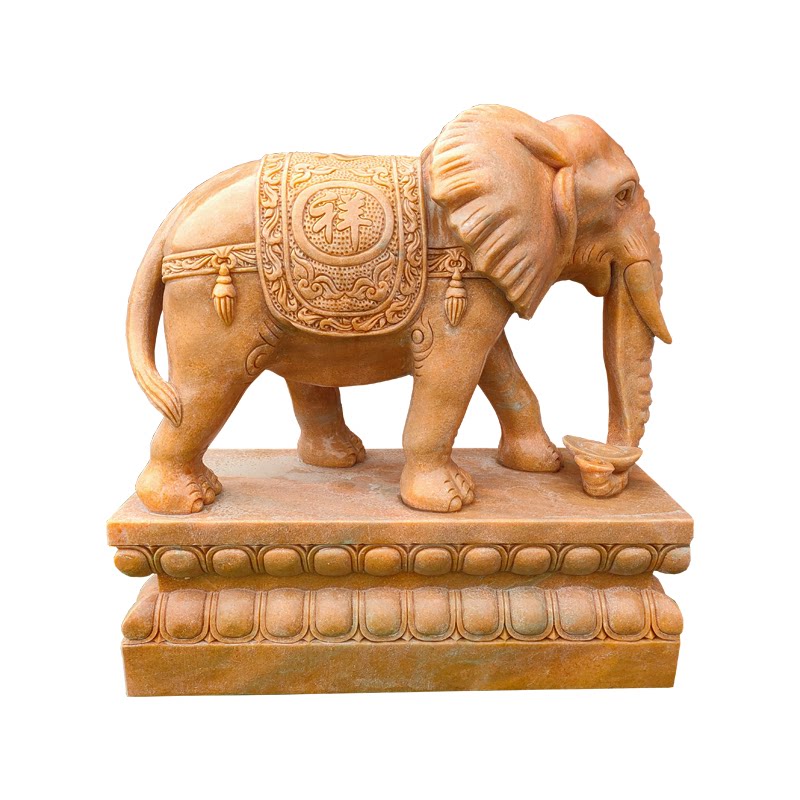 石雕晚霞红大象一对酒店庭院门口看门镇宅招财石象园林石雕象摆件