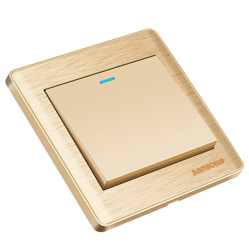 3d拉丝香槟金色一开双控荧光开关插座86型墙壁开关插座面板