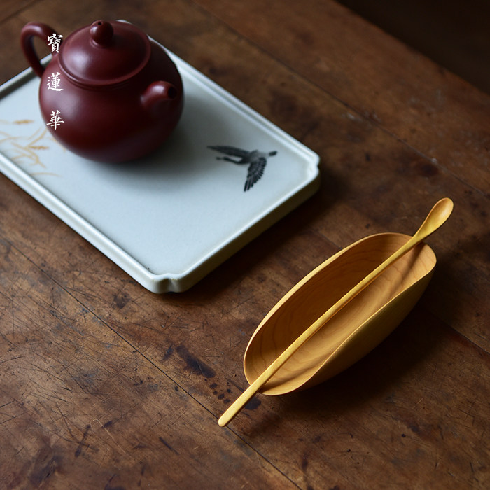 小叶件套茶道荷茶木茶茶拨木茶则茶拨两黄杨木卷叶款茶道