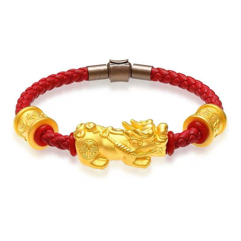 黄金招财貔貅手链本命年男士3d硬金足金六字真言转运珠手镯女情侣