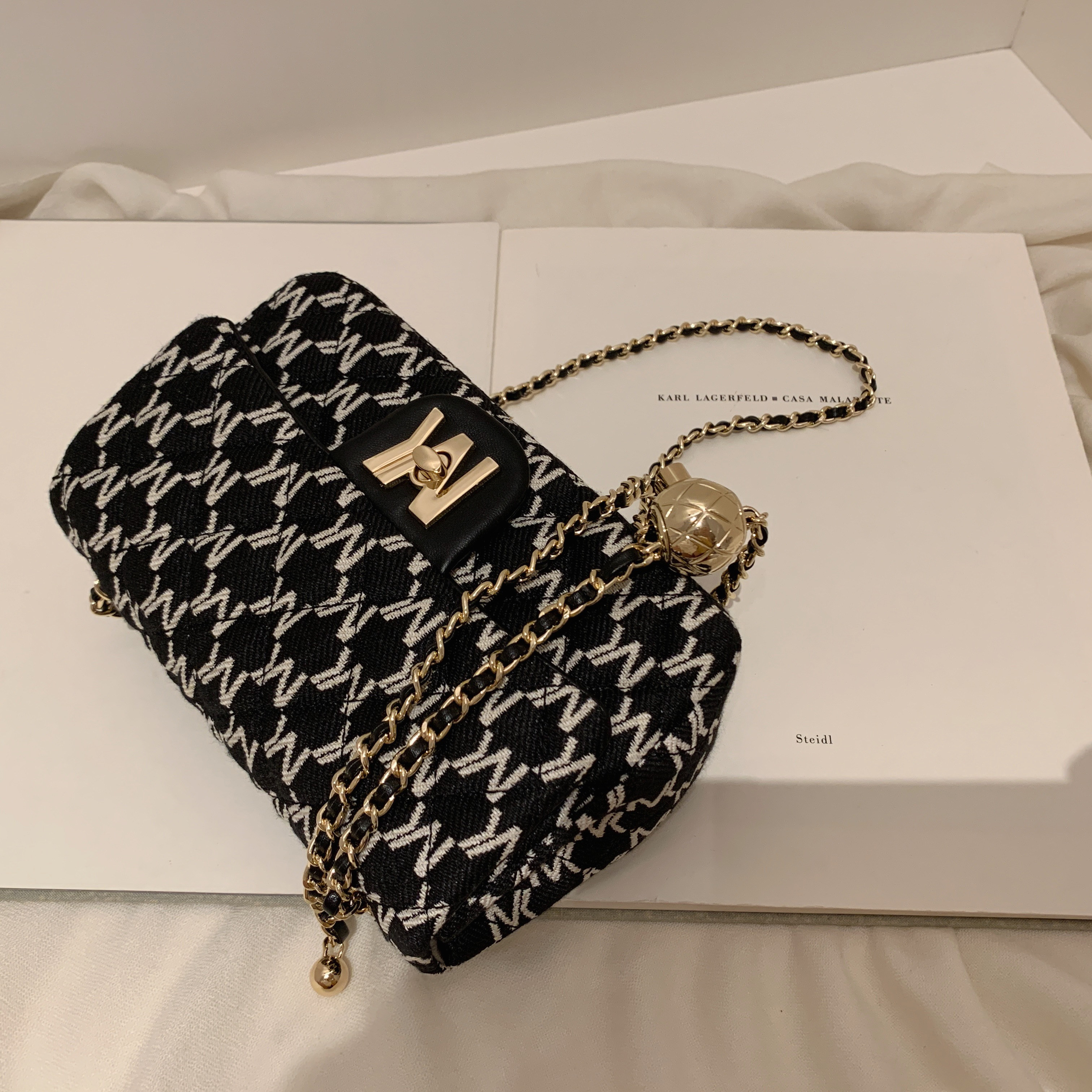 法国miocra koly 小mk提花盒子包包女包2020新款潮链条单肩斜挎包