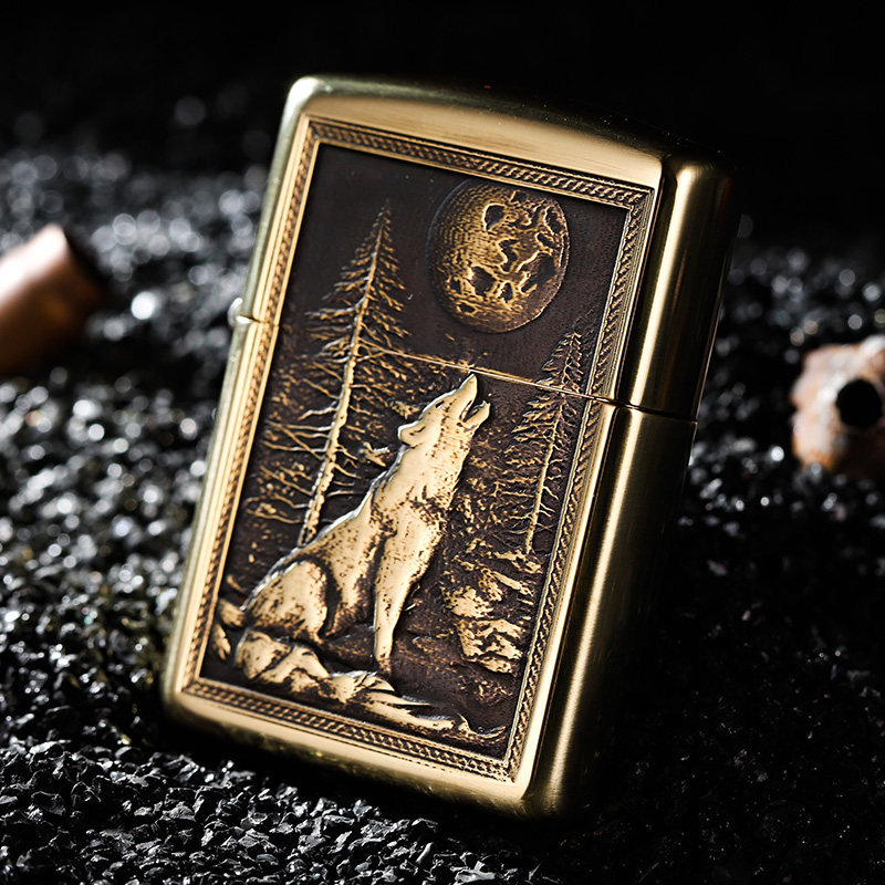 打火机zippo正版纯铜午夜夜狼男士盔甲煤油正品zippo