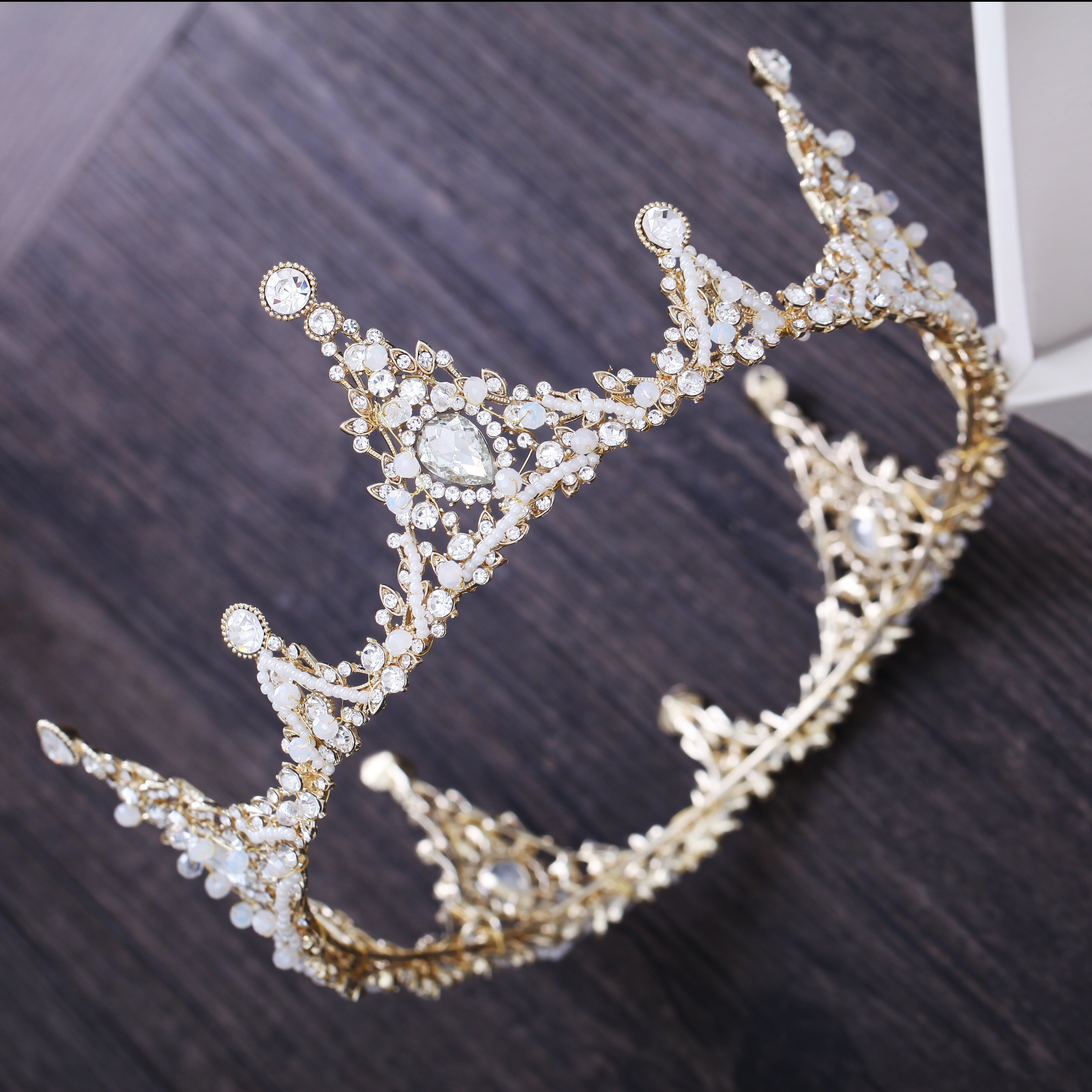 新娘头饰王冠结婚大皇冠三件套金色项链耳环婚纱礼服配饰韩式造型