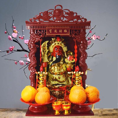 供奉文武财神爷比干关公吉祥加神楼佛龛壁挂式经济型供台套装摆件